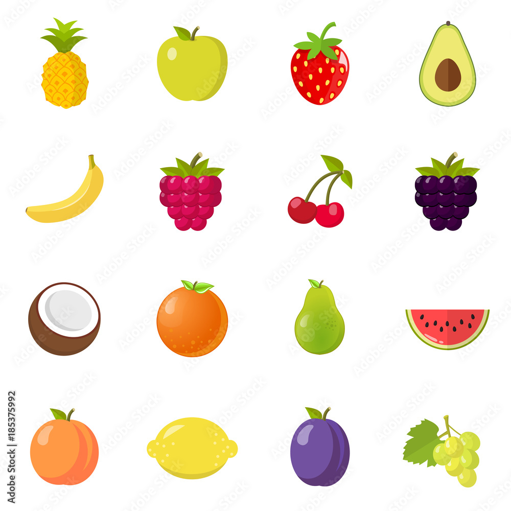 Obst Icon Set Flat Design Obst Icon Set Flat Design