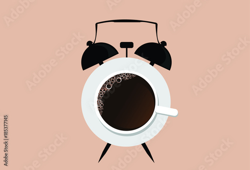 Coffee cup clock abstract illustration vector. Coffee time concept