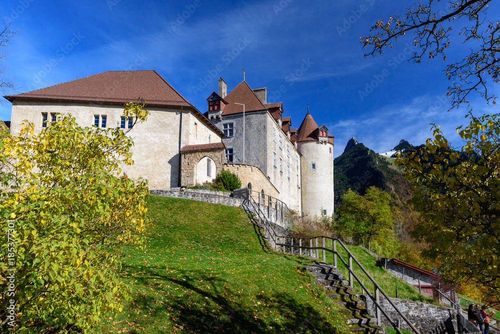 Town of Gruyeres and Castle of Gruyeres, Canton of Fribourg, Switzerland