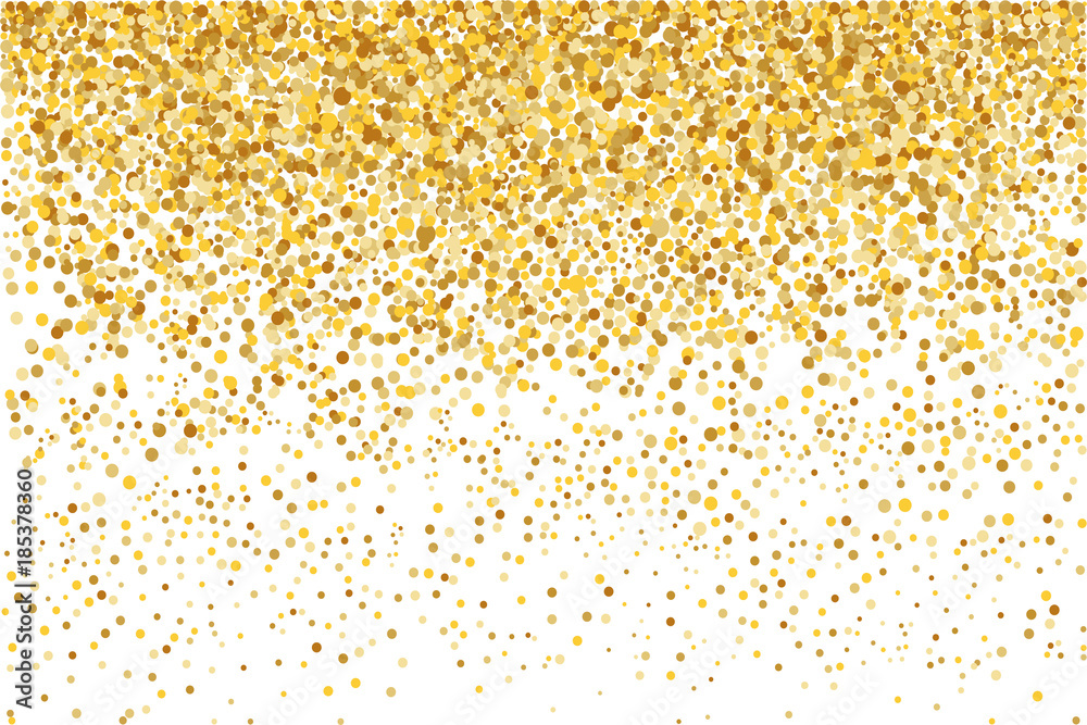 Golden sequins. Splashes of shining particles. A tool with gold drops. A rich background. A vector illustration.