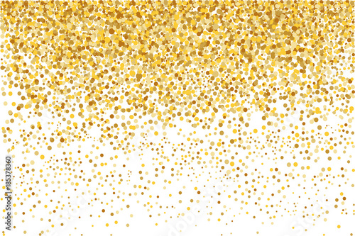 Golden sequins. Splashes of shining particles. A tool with gold drops. A rich background. A vector illustration.