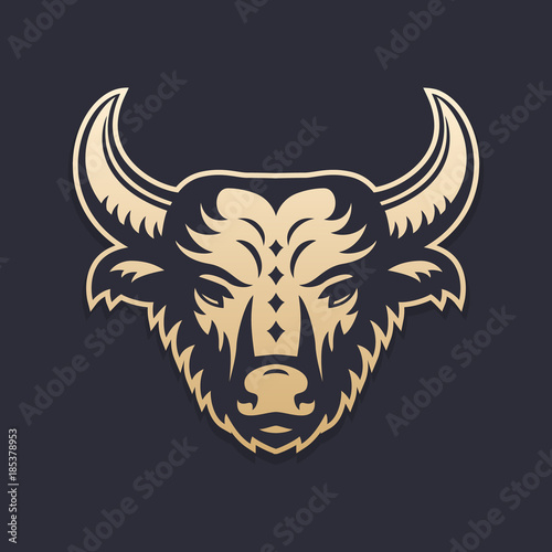 buffalo head vector illustration  gold over dark  vector pictogram