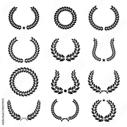 Collection of laurel wreaths, vector silhouette