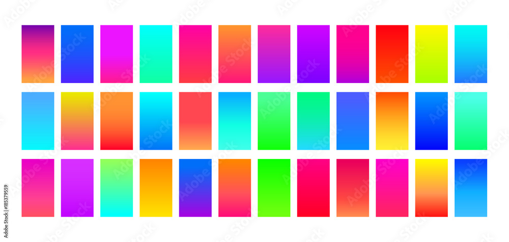 Fototapeta premium Bright vivid multicolor gradient colors screen background collection.