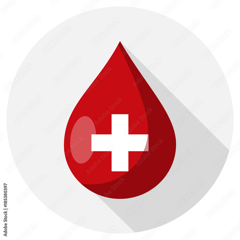 Fototapeta premium Tropfen Blut mit Kreuz Flat Design Icon