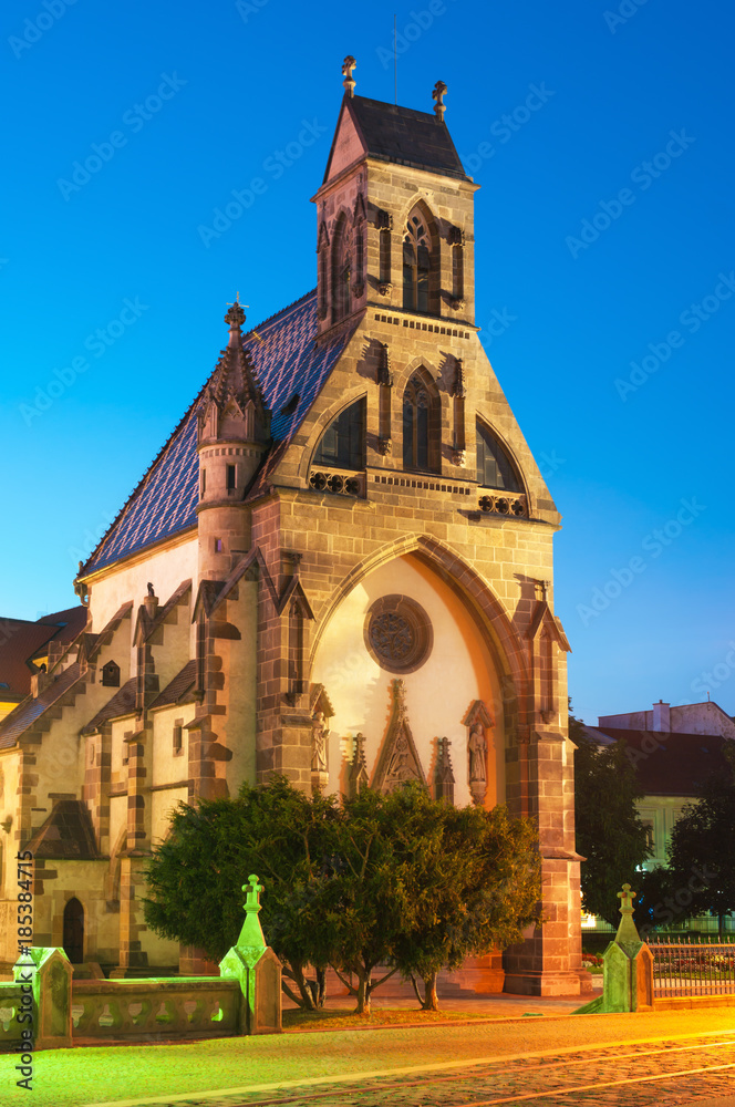 St. Michael chapel (Kaplnka svätého Michala) at night in Kosice, Slovakia