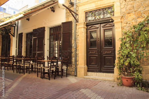 Nice view of the historic buildings and cafes in the center of Nicosia  Cyprus