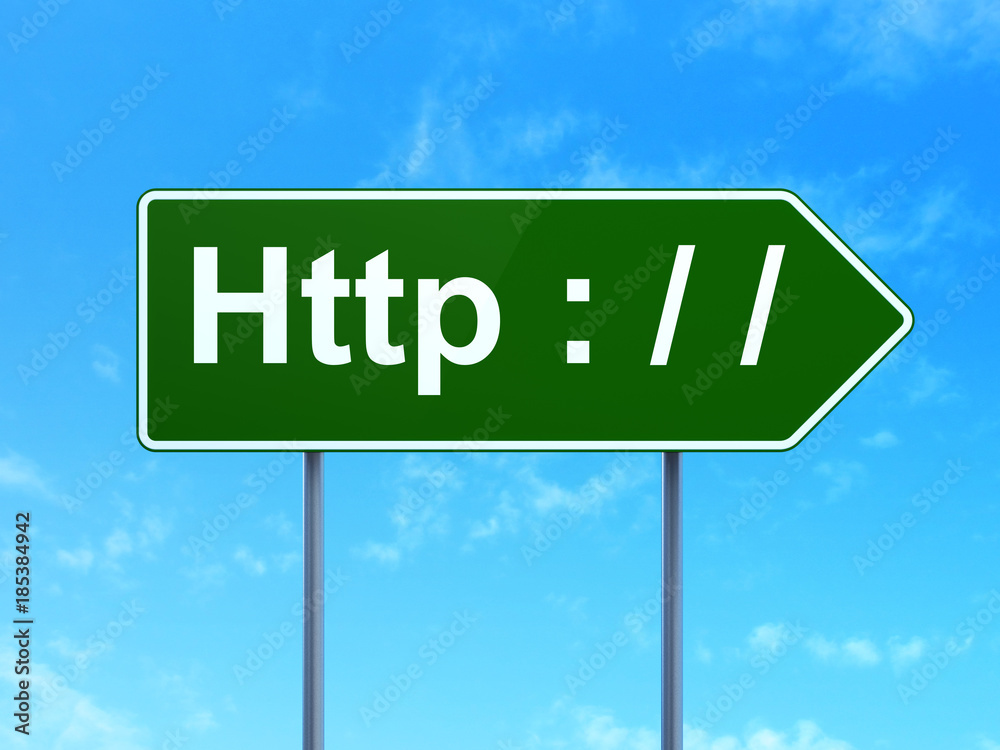 Web development concept: Http : / / on road sign background
