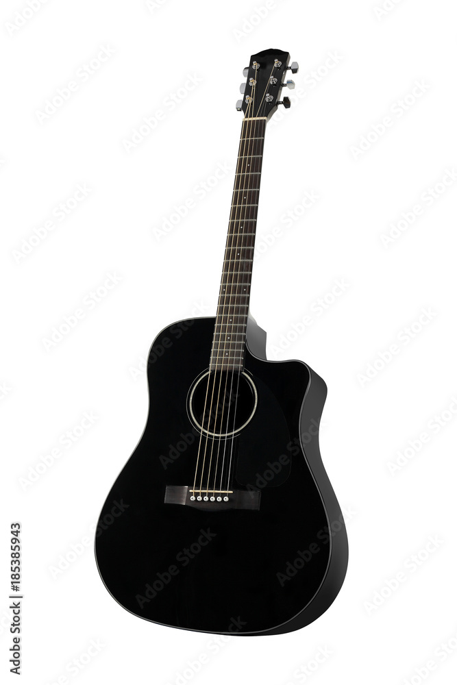 Musical instrument - Black acoustic guitar. Isolated