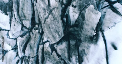 Looking down, flying over Flaajokull glacial tonue, Vatnajokull glacier national park, Iceland