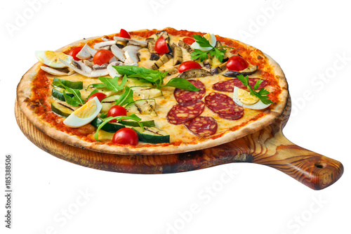 Four Season Pizza. Italina food - Quattro Stagioni Pizza isolated on white background