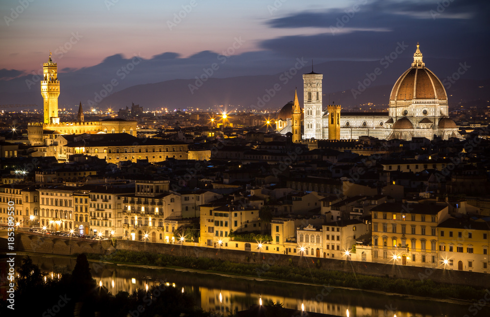 Panorama view of Florence after sunset from Piazzale Michelangelo