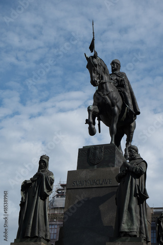 Equestrian statue of King Wenceslas in Wenceslas Square in Prague, Czech Republic.  Statue of King Wenceslas, popular king of Bohemia. photo