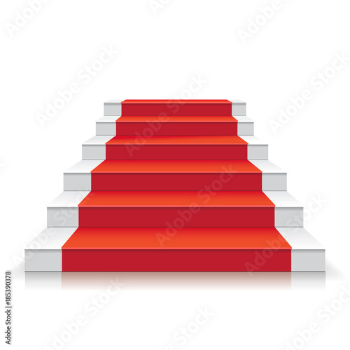 White stairway with red carpet 3d Staircase vector illustration