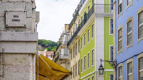 Fototapeta Naklejka Na Ścianę i Meble -  Colourful tiled facades on houses in Lisbon, Portugal