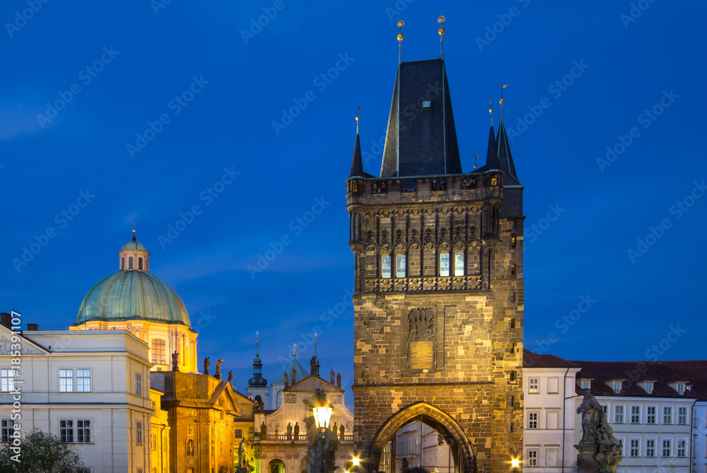 Fototapeta premium Charles Bridge tower architecture in twilight
