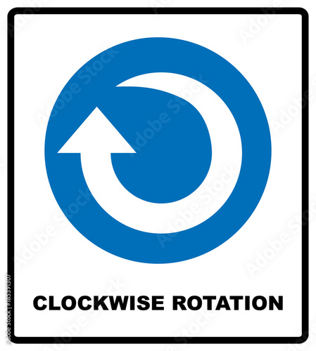 Clockwise rotation arrow icon. Blue mandatory symbol. Vector illustration isolated on white. White simple pictogram. Service banner.