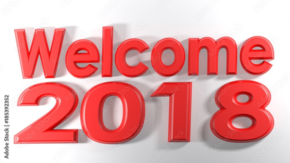 Welcome 2018 red - 3D rendering