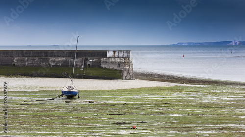 Big concrete mole in low tide in StBrieuc, Brittany, France