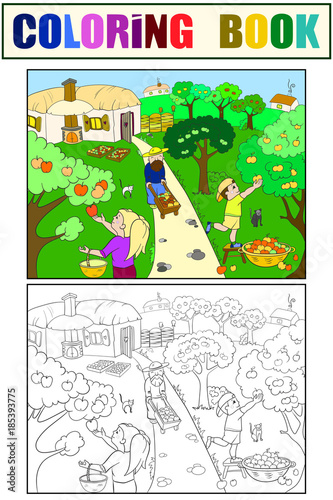 Kids cartoon on the theme of harvest vector coloring