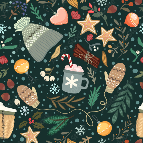 Seamless vector cozy winter pattern