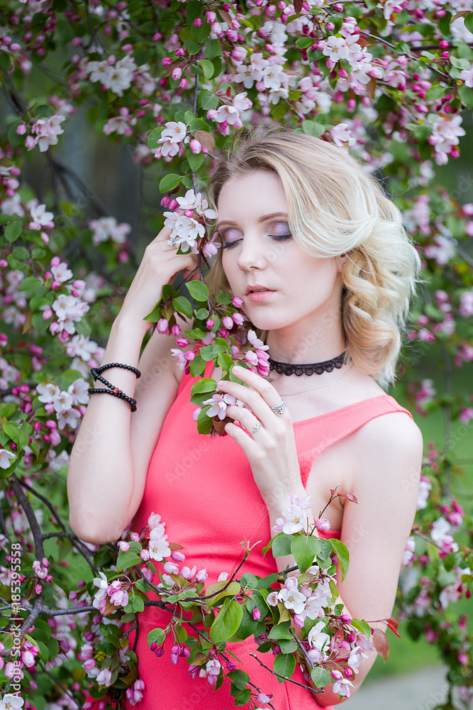 Girl spring apple tree Girl spring apple tree