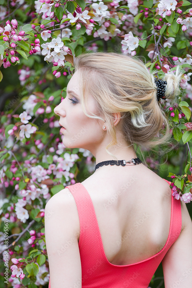 Girl spring apple tree Girl spring apple tree