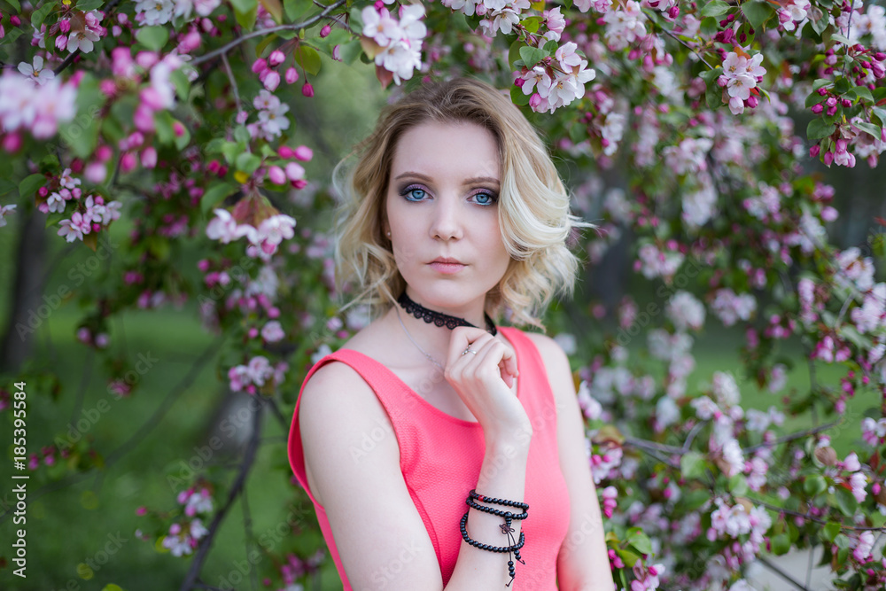 Girl spring apple tree Girl spring apple tree