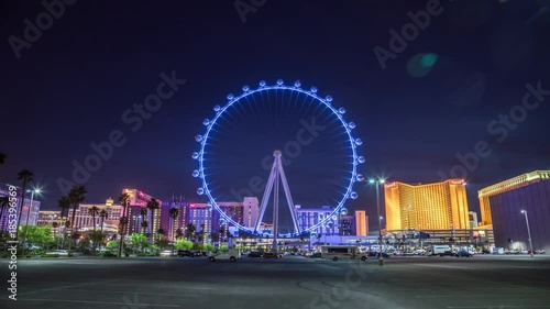 Zoom in on rotating Las Vegas High Roller Ferris Wheel on the Las Vegas Strip