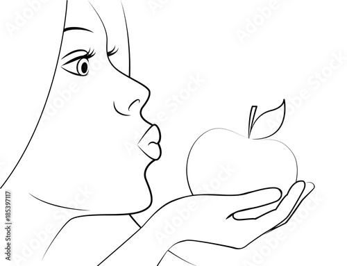 frau hält apfel in der hand ausmalbild