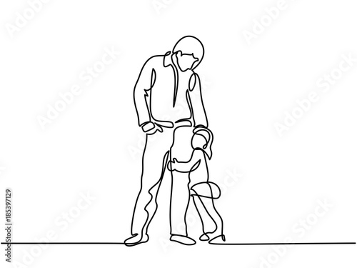 Continuous line drawing. Father and little daughter. Vector illustration