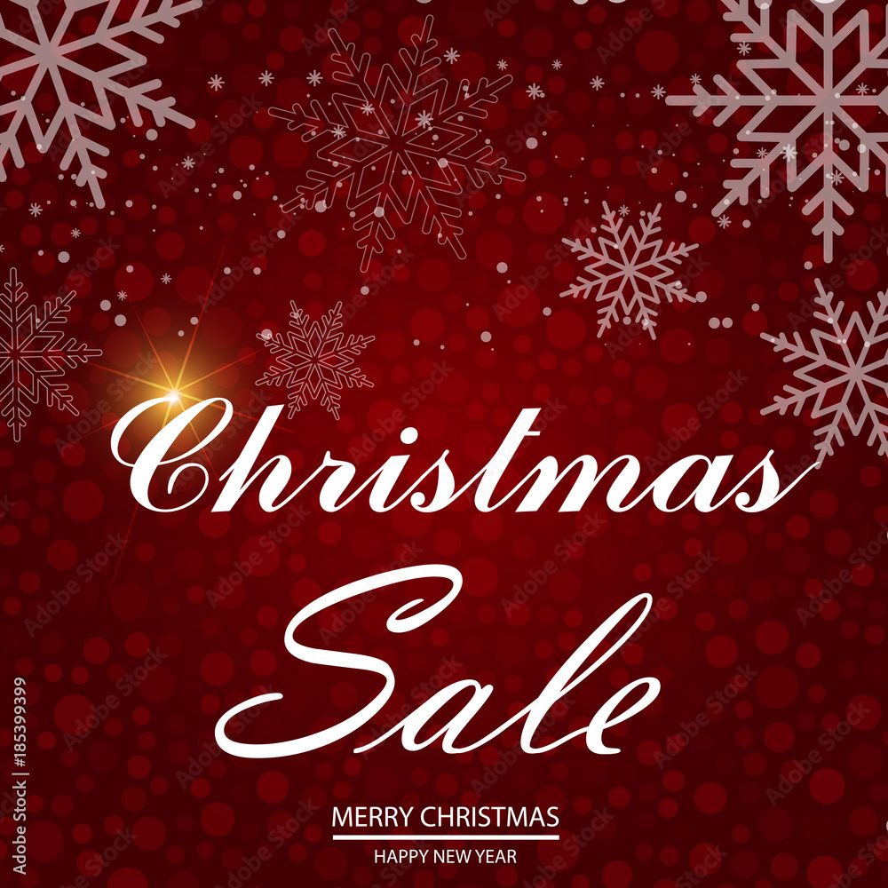 Fototapeta Christmas sale poster with falling snowflakes. Vector