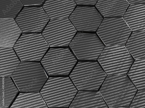 Carbon fiber hexagon abstract background 3D Illustration