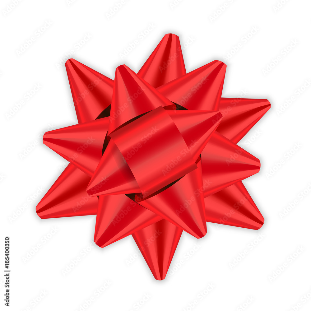 Red bow ribbon 3d decor element package Shiny color satin decoration gift present, holiday design, isolated white background. Symbol Christmas, New Year celebration, birthday. Vector illustration Red bow ribbon 3d decor element package Shiny color satin decoration gift present, holiday design, isolated white background. Symbol Christmas, New Year celebration, birthday. Vector illustration