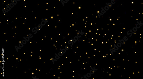 Night sky with gold stars on black background. Dark astronomy space template. Galaxy starry pattern wallpaper. Shiny golden stars, night sky universe. Cosmos stars wallpaper. Vector illustration