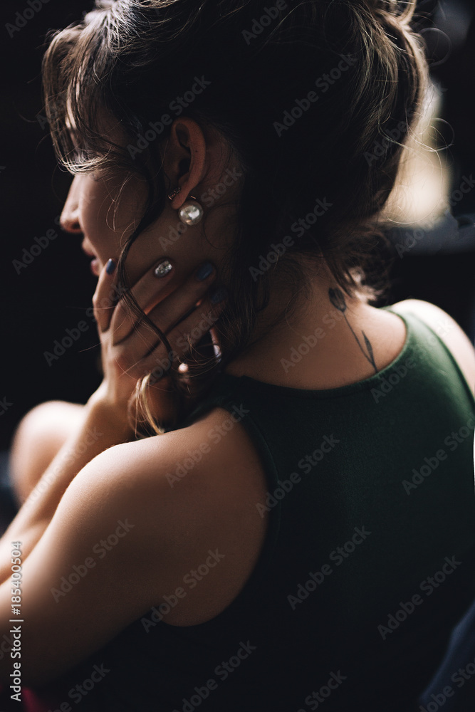 Portrait of aucasian woman with make up and curly hair in stylish scandinavian interiors, cozy atmosphere, pretty and beautiful close up portrait Portrait of aucasian woman with make up and curly hair in stylish scandinavian interiors, cozy atmosphere, pretty and beautiful close up portrait