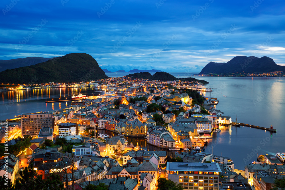 Cityscape of Alesund at dusk, Norway