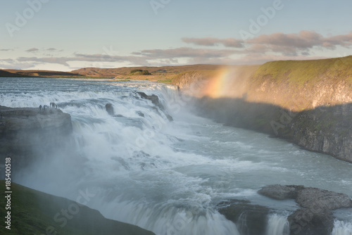 Amazing Gullfoss waterfall with rainbow