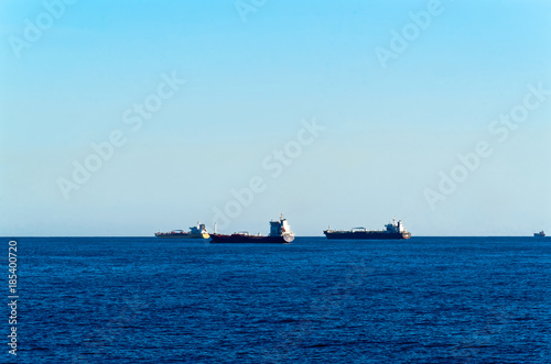 Cargo ships in the open sea