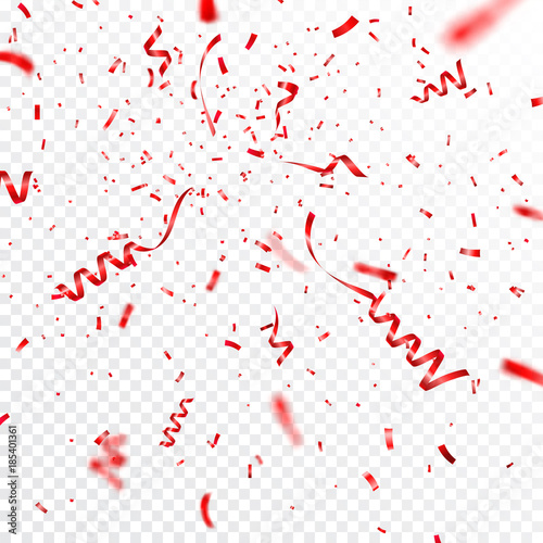 Wallpaper Mural Christmas, Valentines day red confetti with ribbons on transparent background. Falling shiny confetti glitters. Festive party design elements. Torontodigital.ca