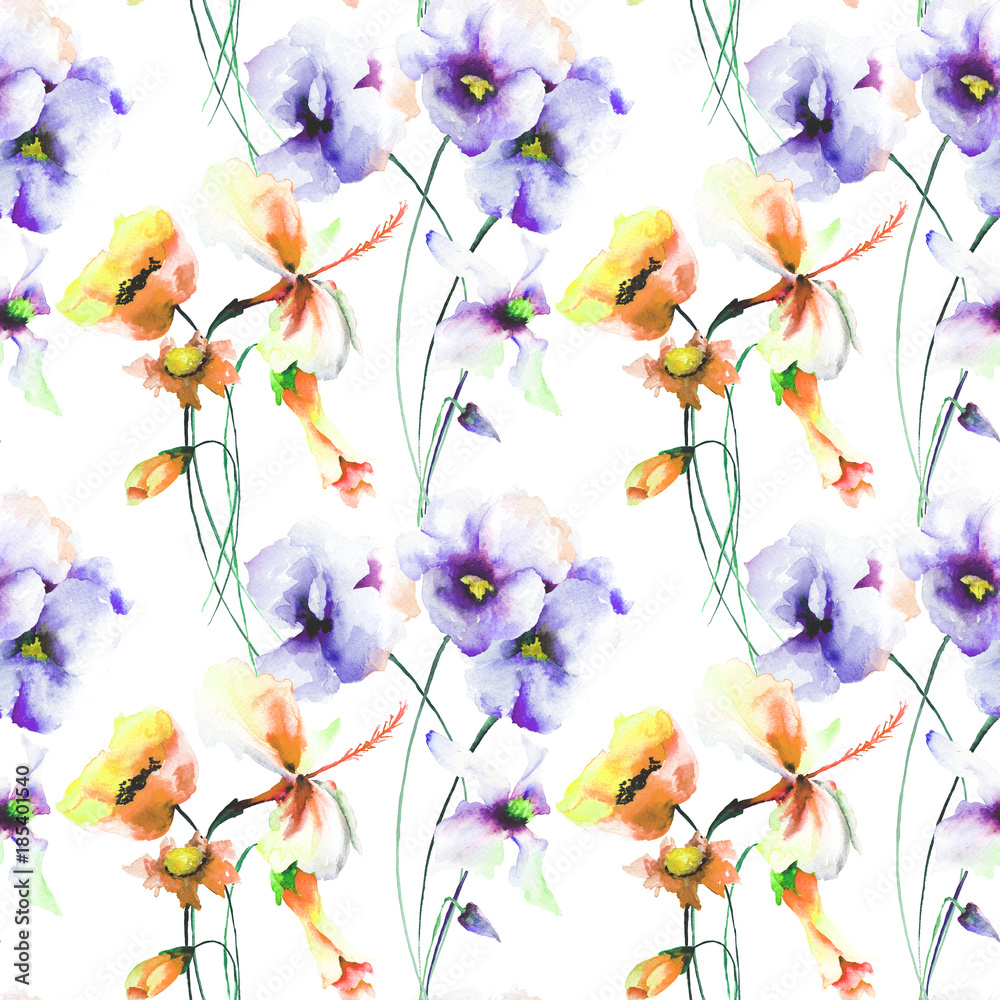 Seamless pattern with stylized wild flowers