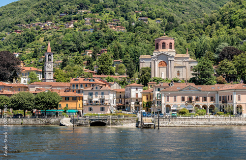 View of Laveno Mombello, is the tourism capital of the eastern shore of Lake Maggiore in province of Varese, Italy photo