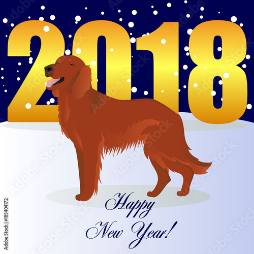 Happy new year card with Irish Setter