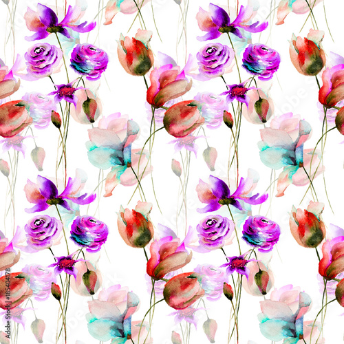 Seamless wallpaper with Stylized flowers