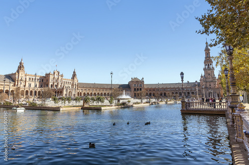 Spain Square  Plaza de Espana   Seville  Spain  built on 1928  it is one example of the Regionalism Architecture mixing Renaissance and Moorish styles