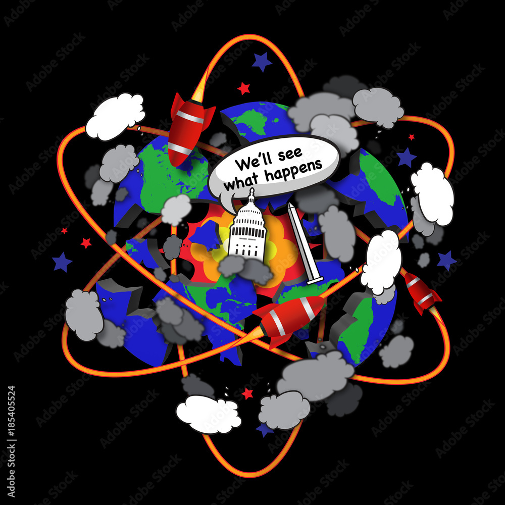 Fototapeta premium Illustration idea of indecision of White House unsettling the world.