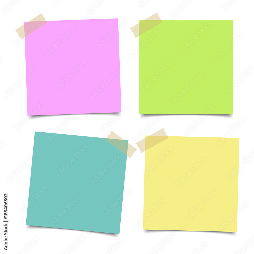 Set of various colorful papers on sticky tape, ready for your message. Vector illustration Set of various colorful papers on sticky tape, ready for your message. Vector illustration