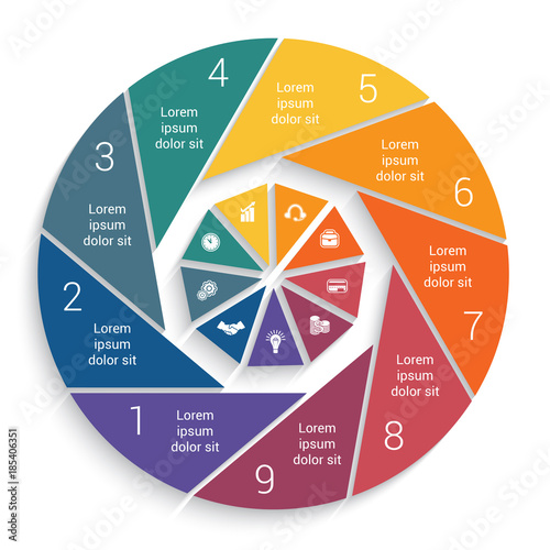 Infographic Business Pie chart for 9 options template