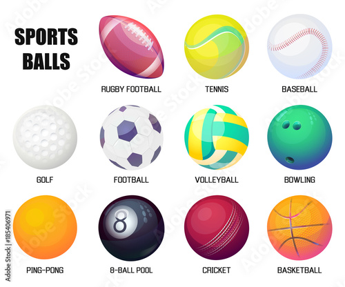 Balls for rugby and baseball, basketball and soccer