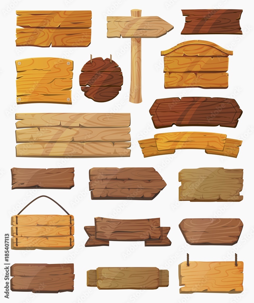 Set of isolated pointers signs or wooden planks Set of isolated pointers signs or wooden planks